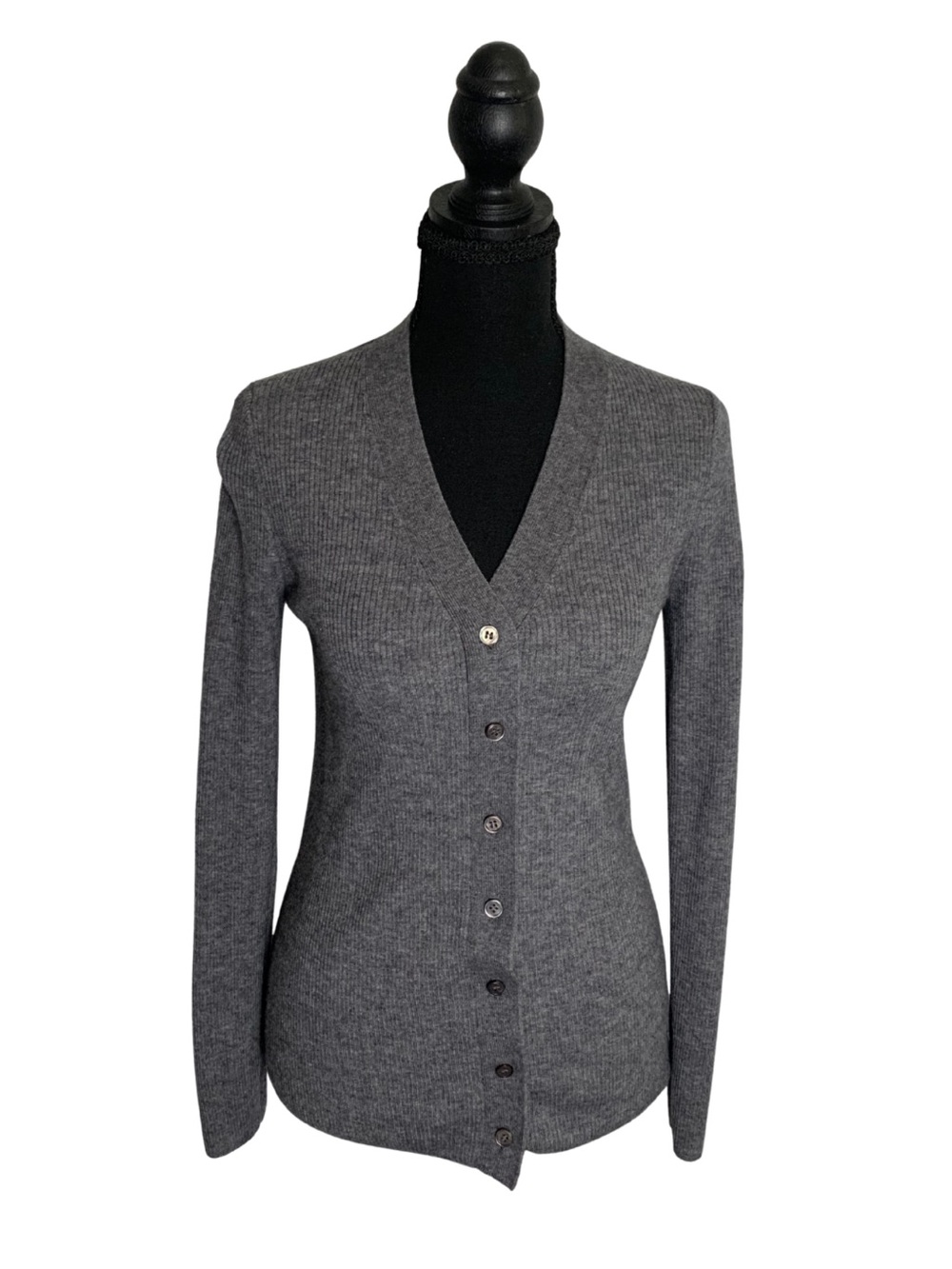 Zara Gray Wool Cashmere Blend Ribbed V-Neck Button Cardigan Women’s S Minimalist